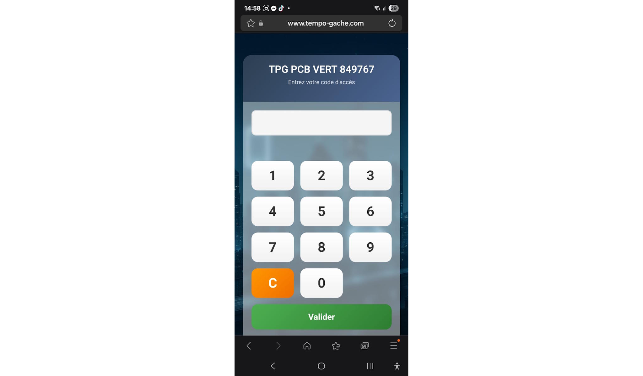 Digicode TPG-REMOTE sur smartphone