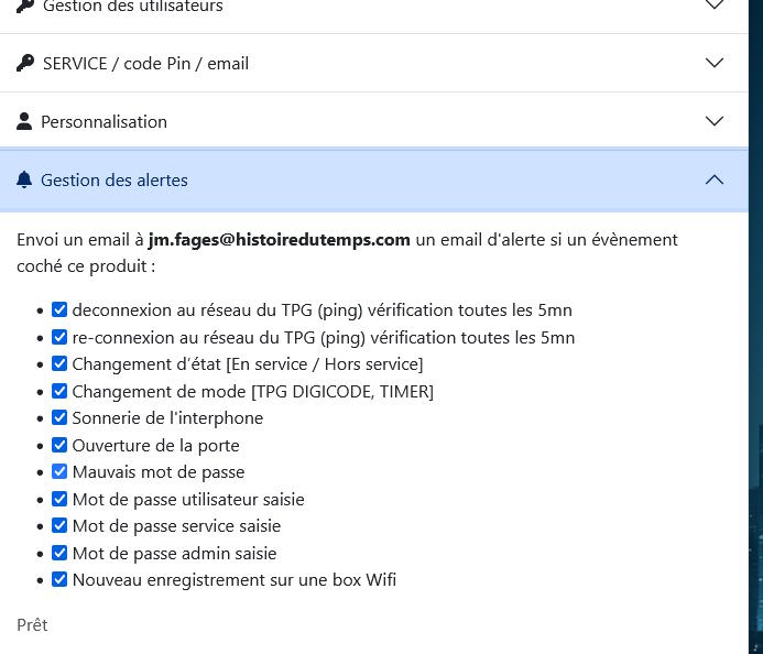 Gestion des alertes TPG-REMOTE